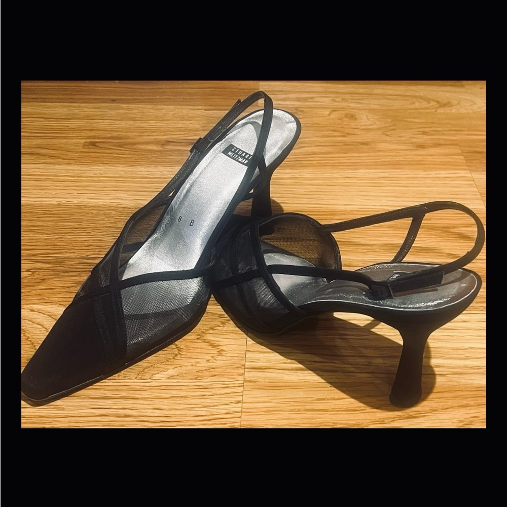 Stuart Weitzman Black Satin/Mesh Heels Size 8